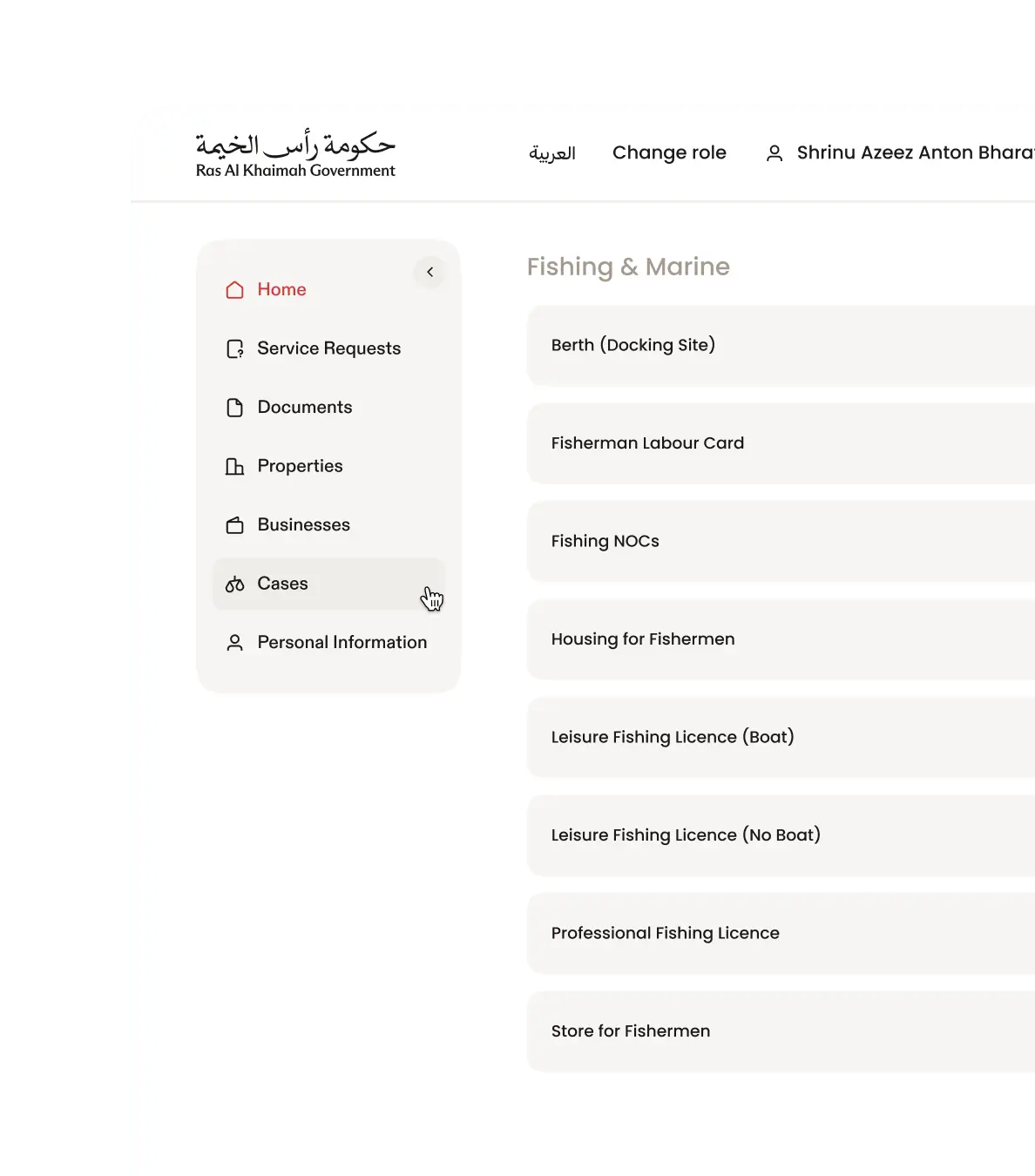 RAK Digital service list in the account area